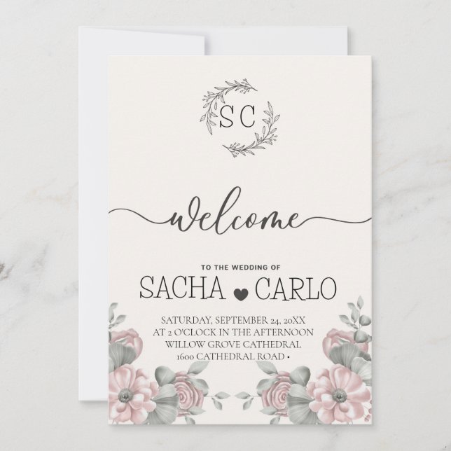 Elegant Beige Flowery wedding invitation card (Front)