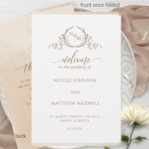 Elegant Beige Folded Wedding Ceremony Program