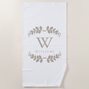 Elegant Beige Framed Monogram Beach Towel