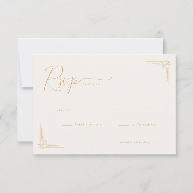 Elegant Beige Geometric Calligraphy RSVP Card (Front)