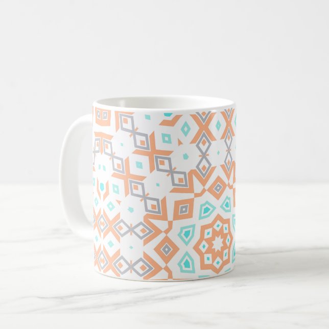 Elegant beige geometric retro pattern coffee mug (Front Left)