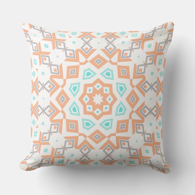 Elegant beige geometric retro pattern throw pillow (Front)