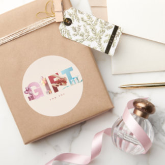 Elegant Beige GIFT Photo Typography Modern Roll Classic Round Sticker