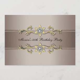 Elegant Beige Gold 40th Birthday Invitation Forty