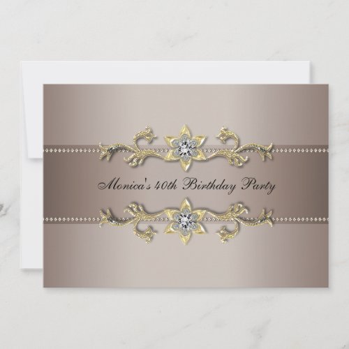 Elegant Beige Gold 40th Birthday Invitation Forty