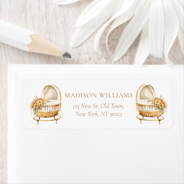 Elegant Beige & Gold Bassinet Return Address  Label (Insitu)