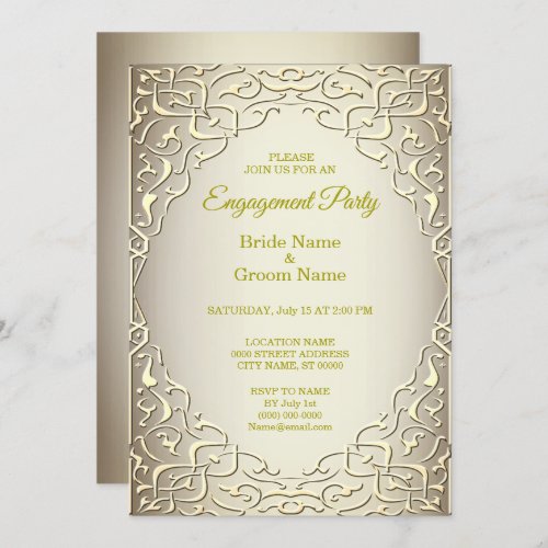 Elegant Beige Gold Decorative Engagement Invitation