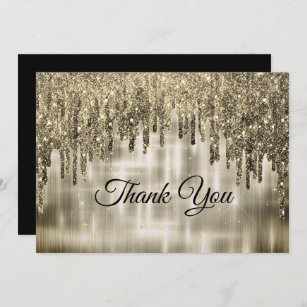 Elegant beige gold dripping glitter thank you card