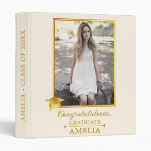 Elegant Beige Gold Graduation Photo Keepsake 3 Ring Binder
