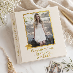 Elegant Beige Gold Graduation Photo Keepsake 3 Ring Binder