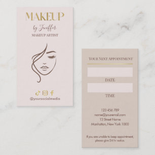 Elegant Beige & Gold Makeup Artist appointment Card