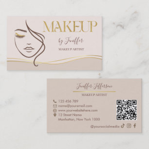Elegant Beige & Gold Makeup Artist Bussines card