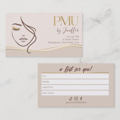 Elegant Beige &amp; Gold PMU Gift Certificate Card