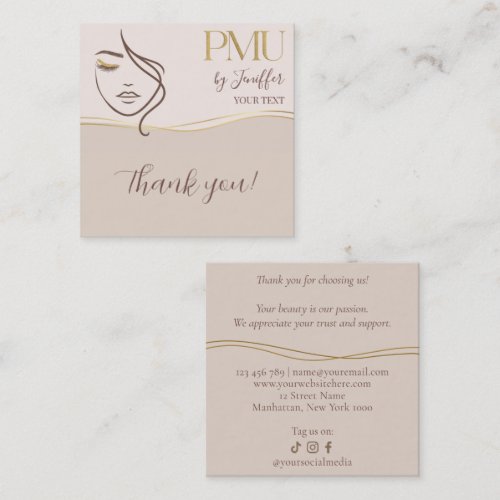 Elegant Beige & Gold PMU Thank you Card