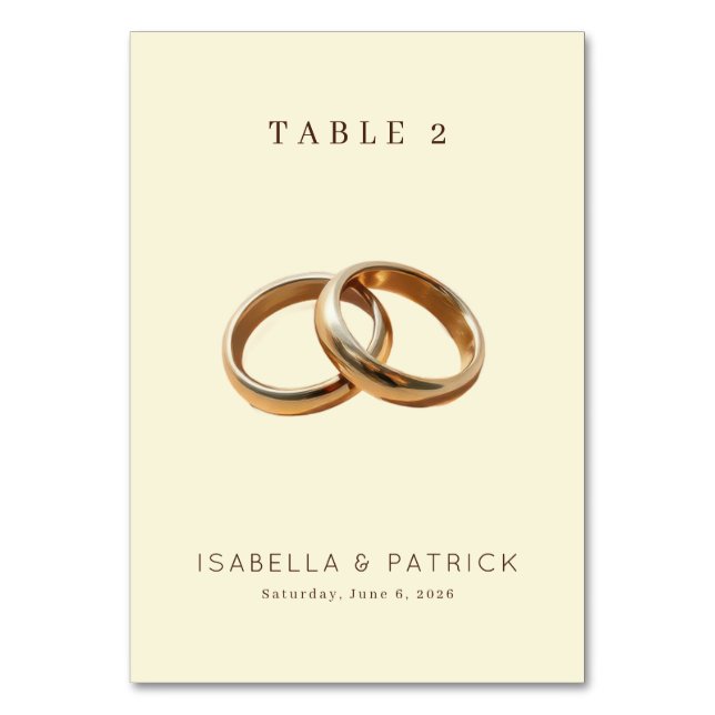 Elegant Beige Gold Rings Table Number (Front)