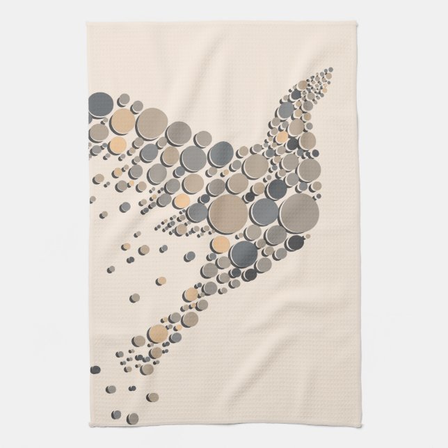 Elegant Beige & Gray Artistic Bird Design Kitchen Towel (Vertical)