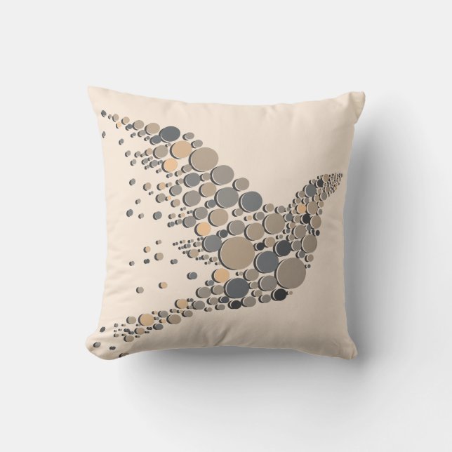 Elegant Beige & Gray Artistic Bird Design Throw Pillow (Front)