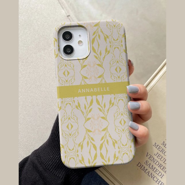 Elegant Beige Green Floral Personalized Case-Mate iPhone Case (Creator Uploaded)