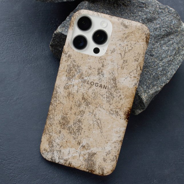 Elegant Beige Grunge Texture Custom Name Case-Mate iPhone Case (Creator Uploaded)