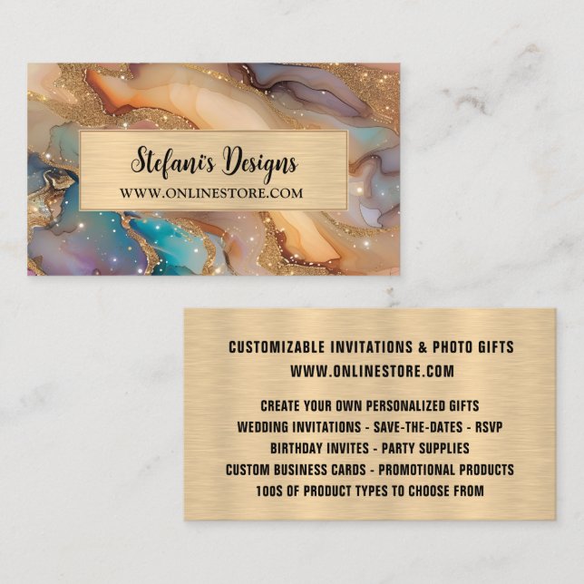 Elegant Beige Holographic Glitter Online Store Business Card (Front/Back)
