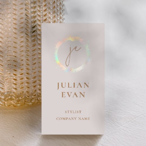 Elegant Beige Holographic Luxe Business Card