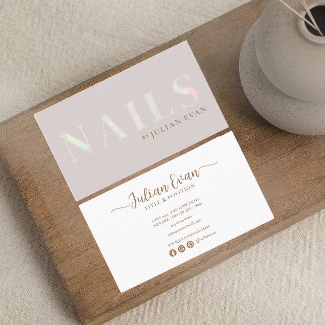 Elegant Beige Holographic Opal Nail Business Card (Creator Uploaded)