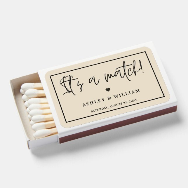Elegant Beige It's A Match Wedding Matchboxes (Front Open)