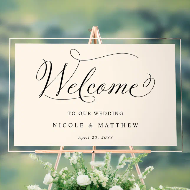 Elegant Beige Ivory Wedding Welcome Acrylic Sign | Zazzle