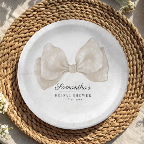 Elegant Beige Lace Bow Bridal Shower Paper Plates