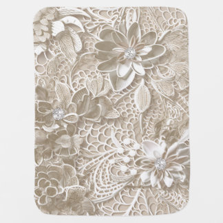 Elegant beige lace with diamond baby blanket