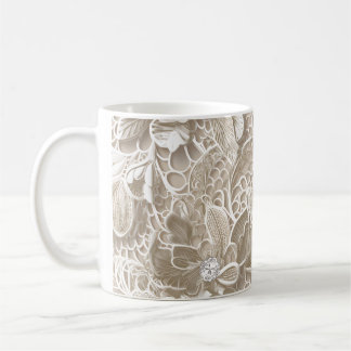 Elegant beige lace with diamond coffee mug