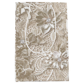 Elegant beige lace with diamond medium gift bag