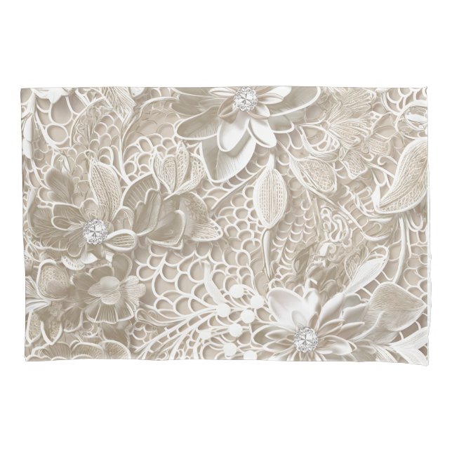 Elegant beige lace with diamond pillow case (Front)