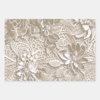 Elegant beige lace with diamond wrapping paper sheets