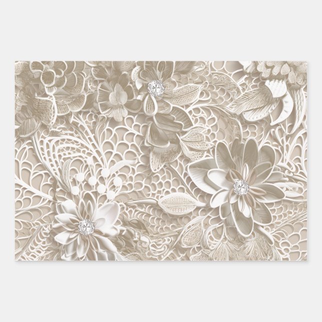 Elegant beige lace with diamond wrapping paper sheets (Front)