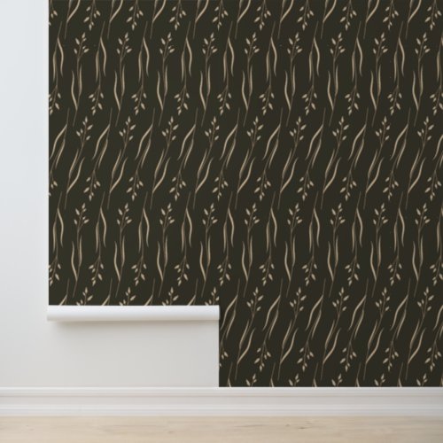 Elegant Beige Leaves on Dark Wallpaper