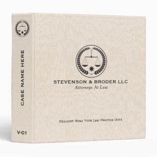 Elegant Beige Linen & Black law logo 3 Ring Binder