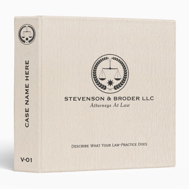 Elegant Beige Linen & Black law logo 3 Ring Binder (Front/Spine)