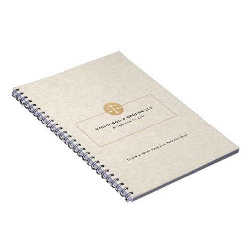 Elegant Beige Linen  Gold Justice Logo Notebook