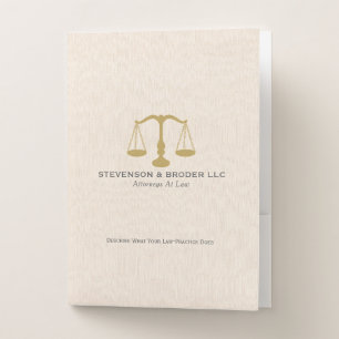 Elegant Beige Linen & Gold Justice Scale Pocket Folder