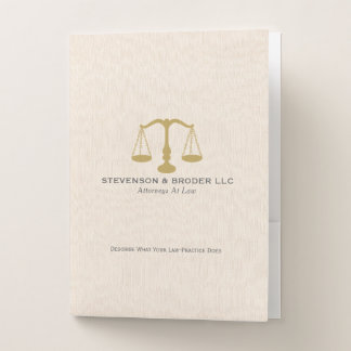 Elegant Beige Linen & Gold Justice Scale Pocket Folder