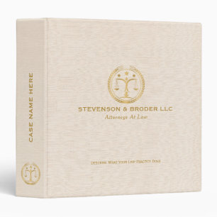 Elegant Beige Linen & Gold Law Logo 3 Ring Binder
