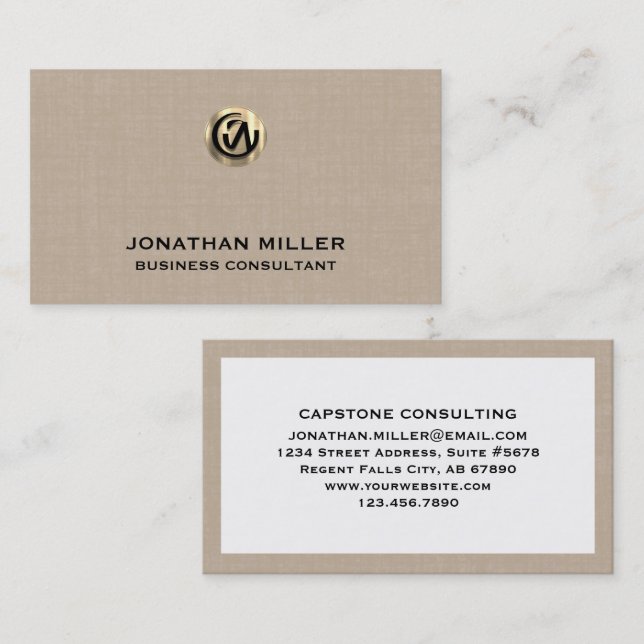 Elegant Beige Linen Print Business Card (Front/Back)