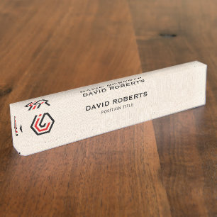 Elegant Beige Linen & stand in logo Desk Name Plat Plate