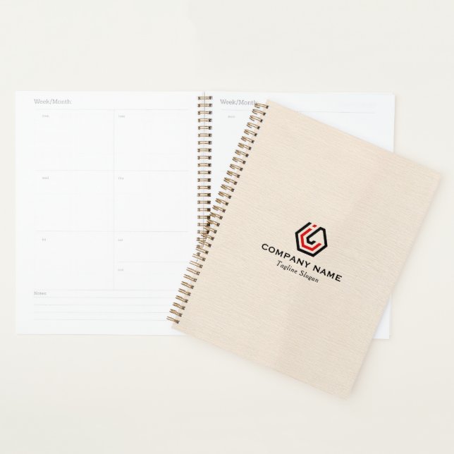 Elegant Beige Linen & stand in logo Notebook (Display)