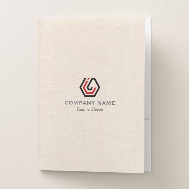 Elegant Beige Linen & Stand-in logo Pocket Folder (Front)