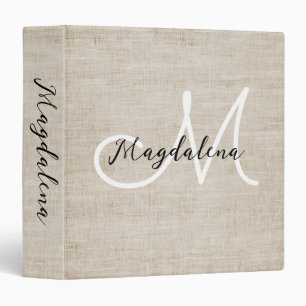 Elegant beige linen texture 3 ring binder