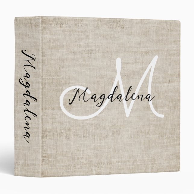 Elegant beige linen texture 3 ring binder (Front/Spine)