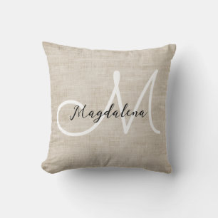 Elegant beige linen texture throw pillow