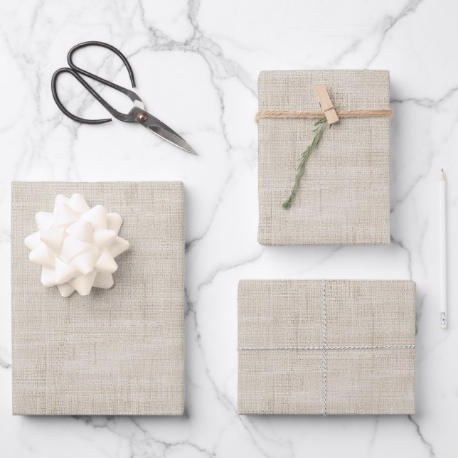 Elegant beige linen texture wrapping paper sheets (Front)